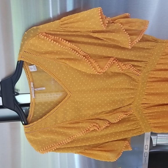 💕SCOTCH & SODA💕 Dotted Lace Ruffled Pom-Pom Dress ~ Yellow Medium NWOT - Picture 10 of 14